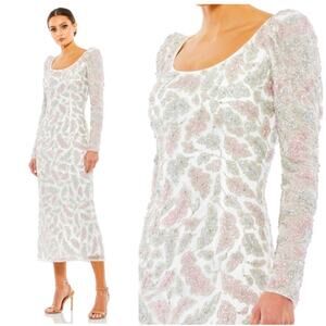 Mac Duggal Foliage Beaded Embellished Midi Sheath Dress Size 16 $538 5424